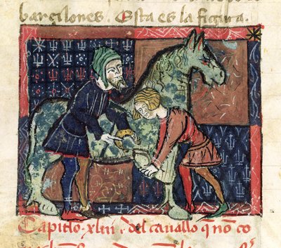 Shoeing a Horse, from Libro de Menescalcia y Albeyteria by Juan Alvarez by Spanish School