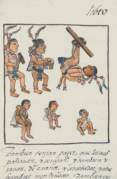Aztec Entertainers, Musicians, Jugglers and Hunchbacks, from the Florentine Codex by Spanish School