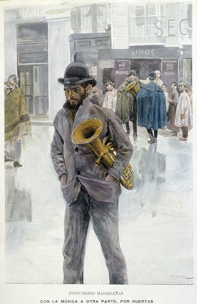 Music in the streets: musician - beggar in Madrid by Spanish School