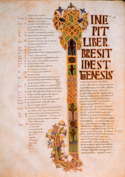 Opening page of the Book of Genesis with capital I from the beginning of the Bible, from the Visigothic-Mozarabic Bible of St. Isidores, A.D. 960 by Spanish School