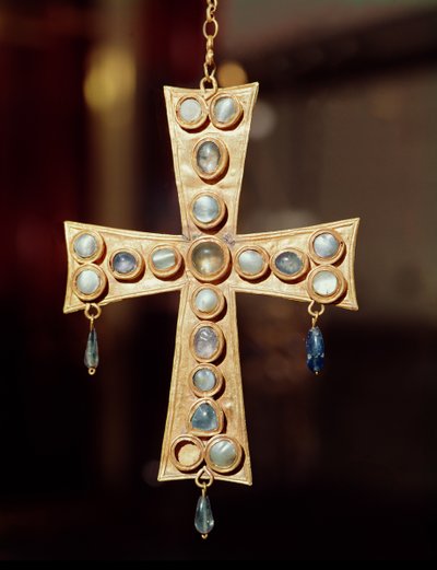 Pendant cross from the votive crown of a Visigoth king, from the Treasure of Guarrazar by Spanish School