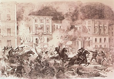 Populist Uprisings in Madrid, The Rioters Try to Set Fire to the Palace of Queen Maria Christina in 1854 by Spanish School