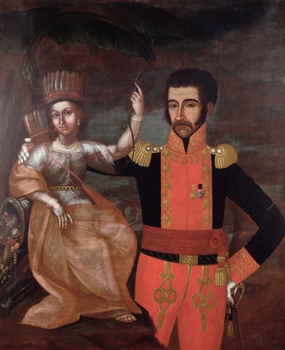 Simon Bolivar (1783-1830) and a Native American Woman by Spanish School