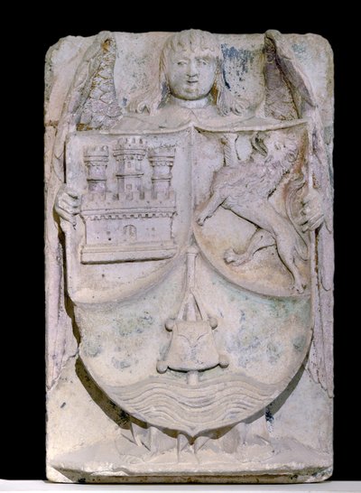 Spanish Patch of the 14th Century: Coat of Arms of Castile and Leon, the Stick of Pelerin Evokes Saint Jacques de Compostela, Preserved in the Cistercian Abbey of Fontenay, Burgundy by Spanish School