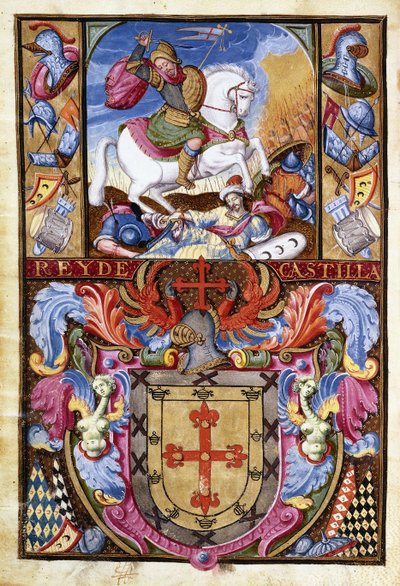 St. James on a White Horse Riding over the Corpses of Moors and The Coat of Arms of the Family of Gomez, 1606 by Spanish School