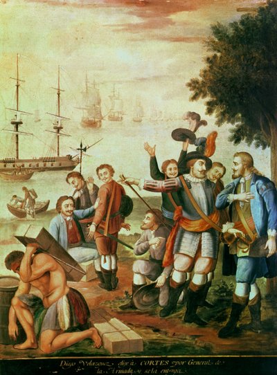 The Conquest of Mexico: Diego Velasquez de Cuellar Chooses Hernando Cortes as General of the Armada by Spanish School