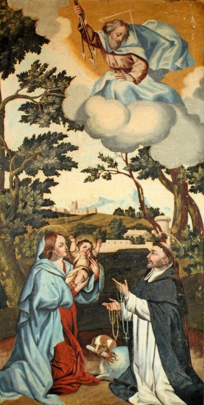 The Virgin Mary presents Jesus to St. Dominic by Spanish School