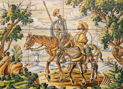 Tiles depicting Don Quixote and Sancho Panza by Spanish School