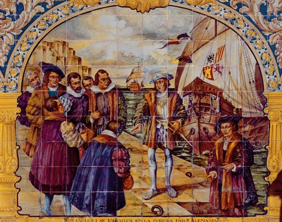 Tiles Depicting King Charles I of Spain Preparing to Embark in 1520 from the Port of La Coruna to Accept His Election as Holy Roman Emperor by Spanish School