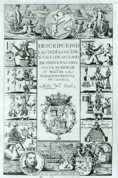 Title Page of Descripcion de las Indias Ocidentales by Antonio de Herrera y Tordesillas, Madrid Edition, 1725 by Spanish School