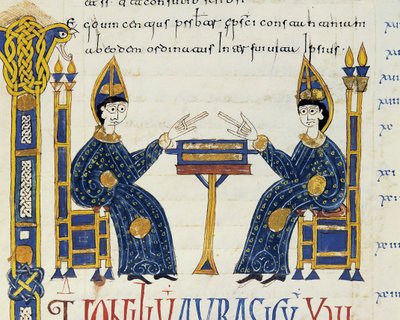 Two Catholic Bishops Sitting in Front of a Manuscript by Spanish School