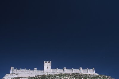 View of the castle from the Duero river valley by Spanish School