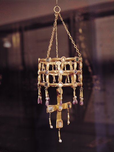 Votive crown of a Visigoth king, from the Treasure of Guarrazar by Spanish School