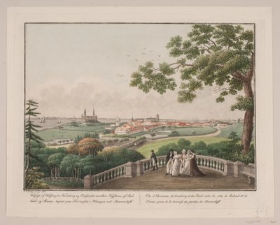 View of Helsingør, Kronborg, and the Øresund between the coasts of Zealand and Scania. Drawn on the terrace in the grove at Marienlyst by Søren L. Lange