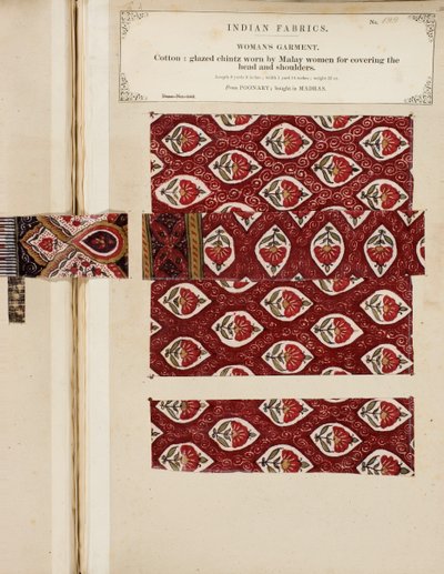 Cotton glazed chintz sample from Poonary, bought in Madras, from The Collection of the Textile Manufacturers of India, by John Forbes Watson, published in 1866 by Sri Lankan School
