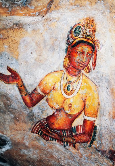 Maidens of Sigiriya, fresco, Sigiriya archaeological site by Sri Lankan School