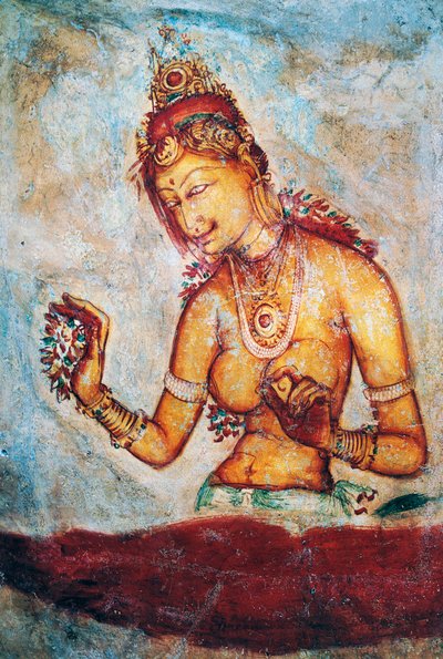 The maidens of Sigiriya, fresco, Sigiriya archaeological site (Unesco World Heritage List) by Sri Lankan School