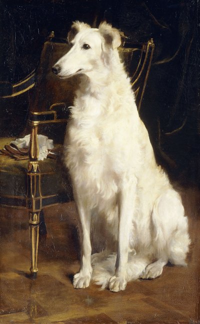 A Borzoi by a Chair by St. George Hare