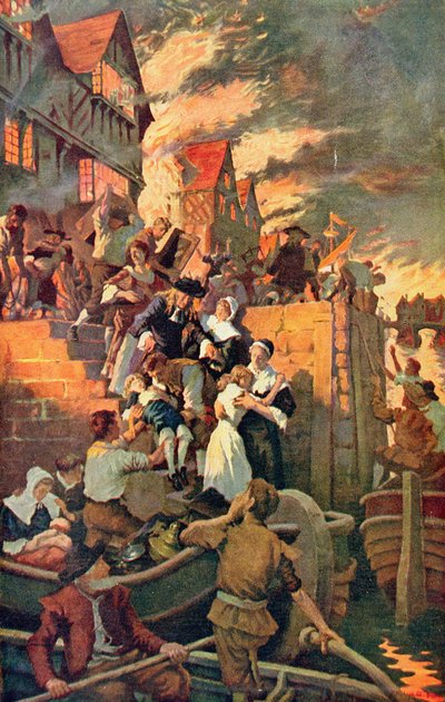 The Great Fire of London in 1666, illustration from Hutchinson