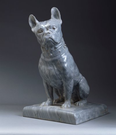 A grey marble figure of a pug by Stanislas Lami