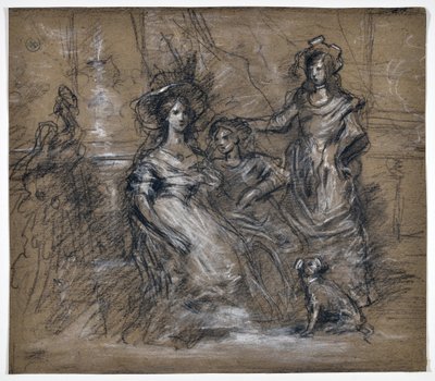 Study of Three Women and a Dog by Stanislas Torrents y de Amat