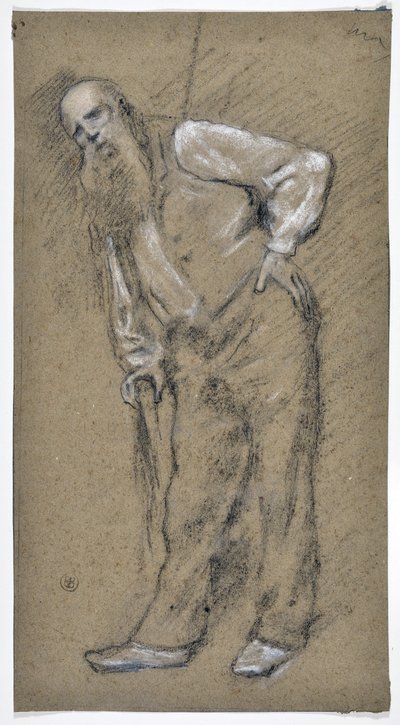 Study of Old Man Rests on a Cane by Stanislas Torrents y de Amat