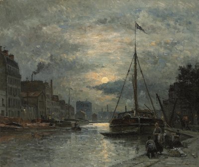 The Saint-Martin Canal at Moonlight by Stanislas Victor Edouard Lepine