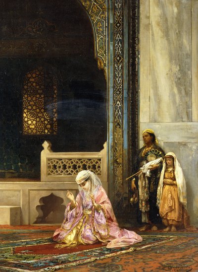 A Turkish Lady Praying in the Green Mosque, Bursa by Stanislaus von Chlebowski