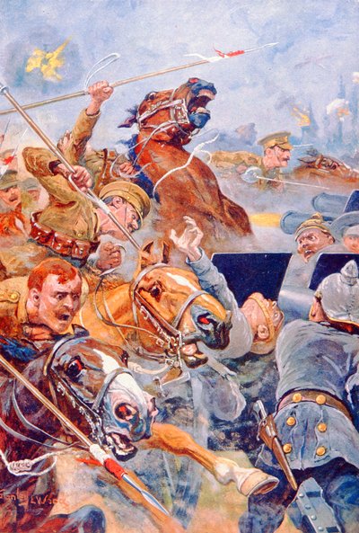 The Charge of the 9th Lancers during the Retreat from Mons by Stanley L. (after) Wood