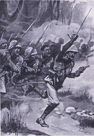 British charging the Ashantis at Amoaful, 31st January 1874 by Stanley L. Wood