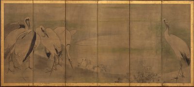 Cranes and chrysanthemums, Momoyama or Edo period by Sôtatsu