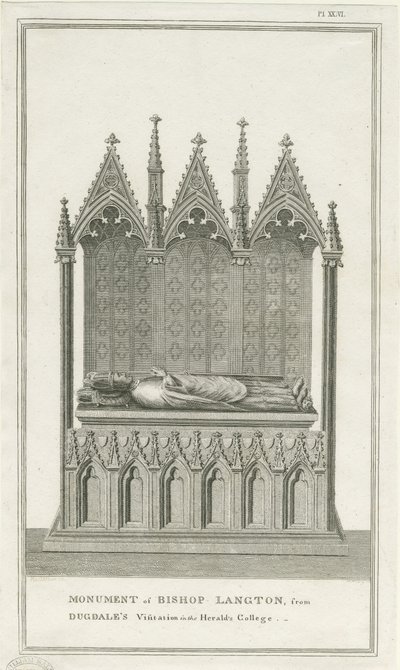 Lichfield Cathedral - Monument to Bishop Langton (engraving) by Stebbing Shaw