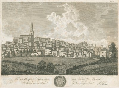 Walsall Town - North West View: Engraving, c.1798 by Stebbing Shaw
