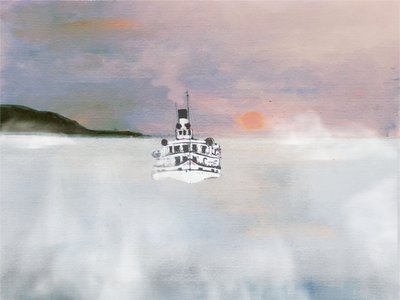 White Boat On Misty Water by Stefan Bammert