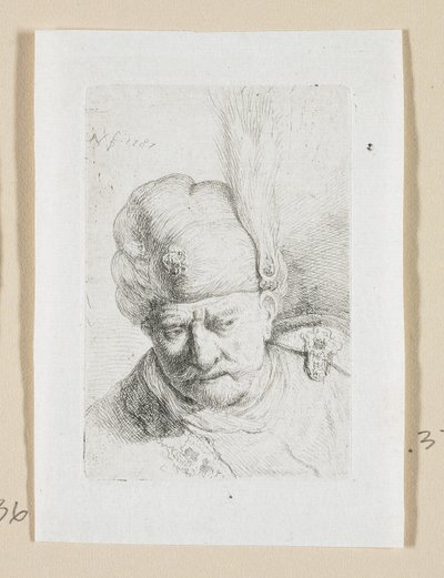 Head of a Man with a Turban Adorned with a Feather by Stefan Juliusz Norblin de la Gourdaine