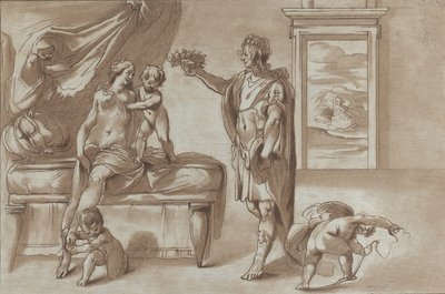 Mars offering a floral wreath to Venus, 1760-90 by Stefano Mulinari