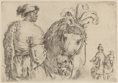 A Black Man Feeding a Horse by Stefano della Bella