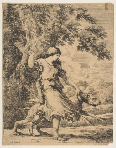 A Nymph Holding a Large Dog by its Collar by Stefano della Bella