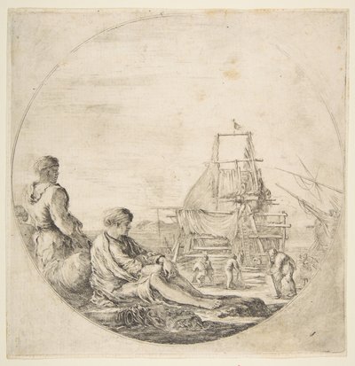 A Seated White Sailor, A Standing Black Sailor by Stefano della Bella