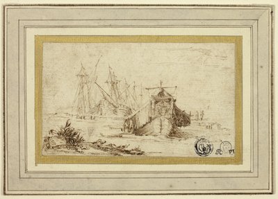 A Tuscan Galley and Other Vessels Near the Shore by Stefano della Bella