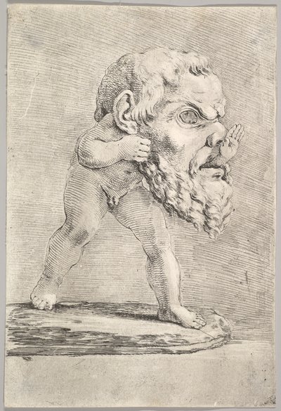 A Child Wearing a Large Mask and Inserting His Hand Through the Mouth by Stefano della Bella
