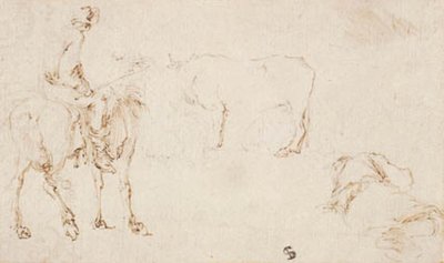 A Horseman, a Cow, and a Sleeping Man by Stefano della Bella