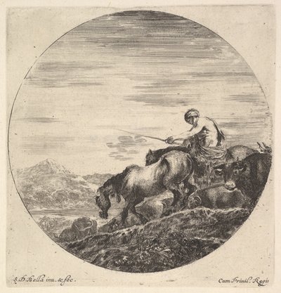 A Shepherd Driving a Group of Animals Downhill, ca. 1643-48 by Stefano della Bella