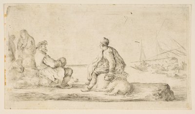 A young sailor and an old man sitting by the sea, 17th century by Stefano della Bella