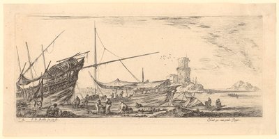 View of a Harbor with Galleys and Workers by Stefano della Bella