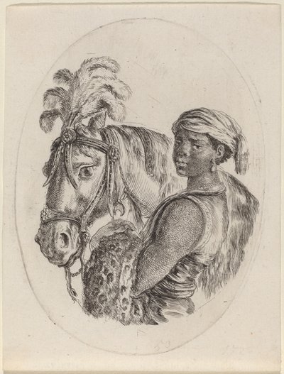 Black Groom with an Arabian Horse by Stefano della Bella
