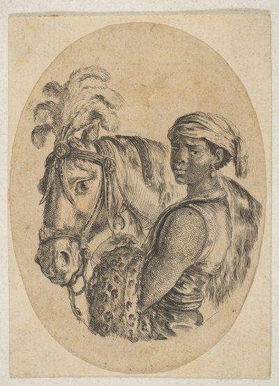 Black Slave Carries a Leopard Pelt and Holds the Bridle of a Horse by Stefano della Bella