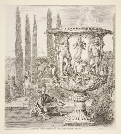 Boy Sketching the Medici Vase in an Italian Garden by Stefano della Bella
