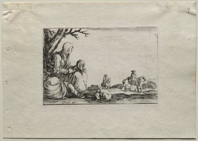 Caprices: Seated Beggar Woman with Two Children by Stefano della Bella