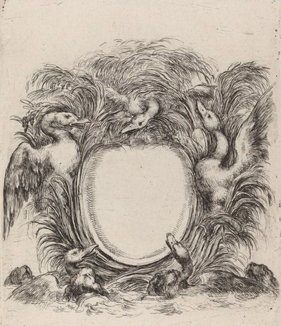 Cartouche with Ducks and Dogs by Stefano della Bella
